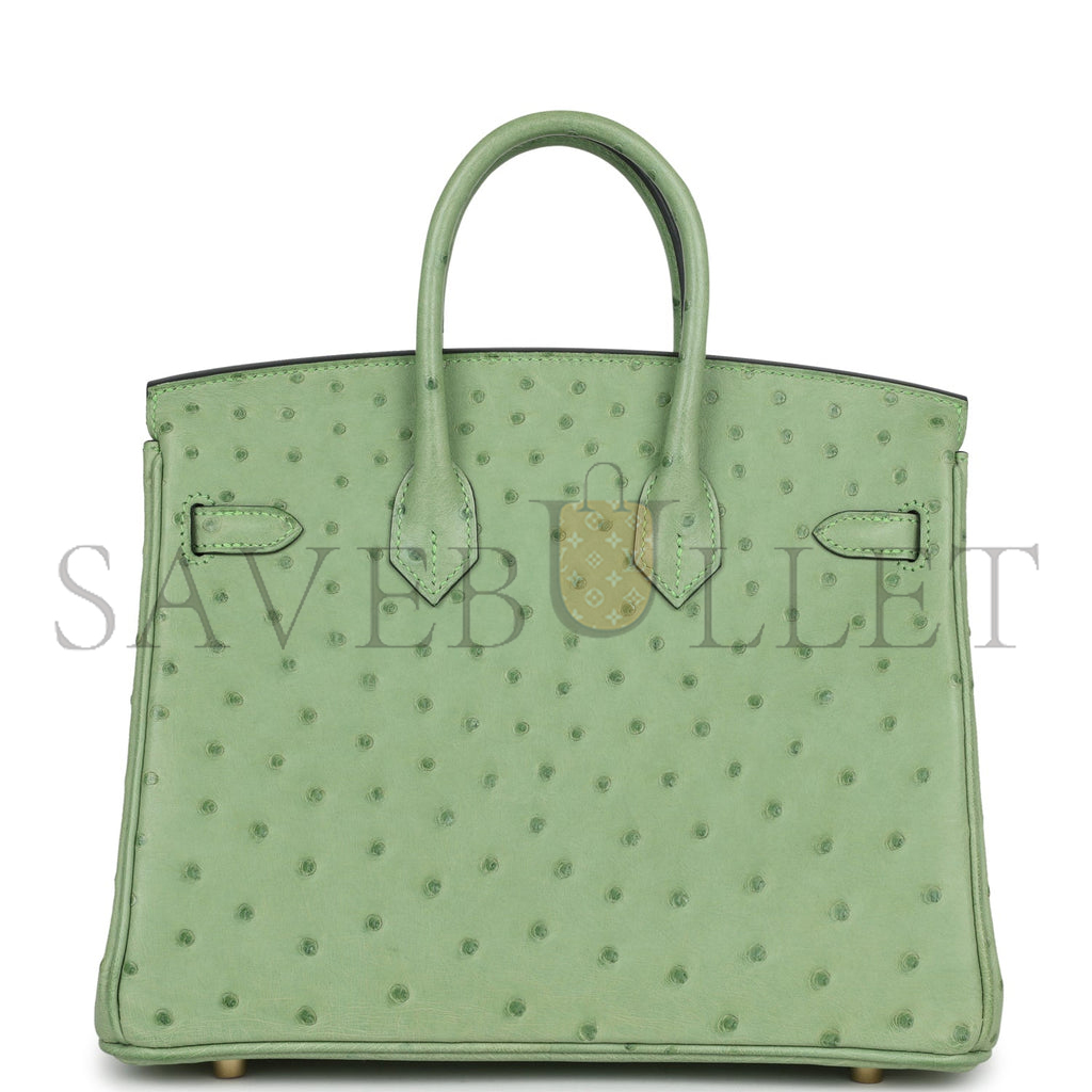 HERMÈS MASTER BIRKIN 25 OSTRICH LEATHER MINT GREEN GOLD BUCKLE H041944CK87 (25*20*13cm)